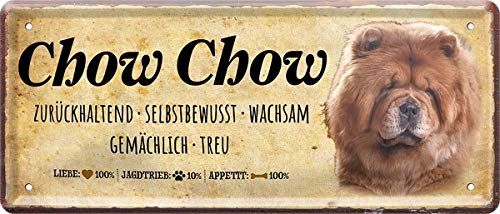 WOGEKA ART Retro Blechschild - Chow Chow Hund Steckbrief - witziger Spruch als Geschenk-Idee zum Geburtstag Weihnachten zur Dekoration 28x12 cm Vintage-Design aus Metall 1359 von WOGEKA ART