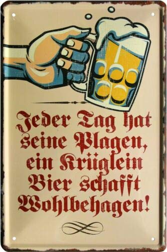 WOGEKA ART Retro Blechschild - Ein Krüglein Bier schafft Wohlbehagen - witziger Spruch als Geschenk-Idee zum Geburtstag Weihnachten Dekoration 20x30 cm Vintage-Design Metall 1548 von WOGEKA ART