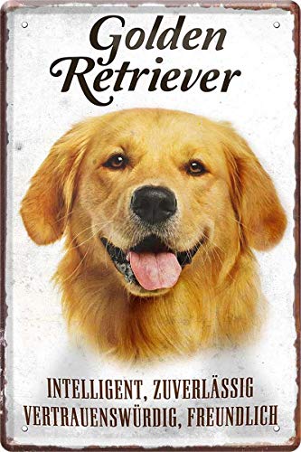 Golden Retriever Hund Steckbrief 20 x 30 cm Deko Spruch Blechschild Blech 200 von WOGEKA ART