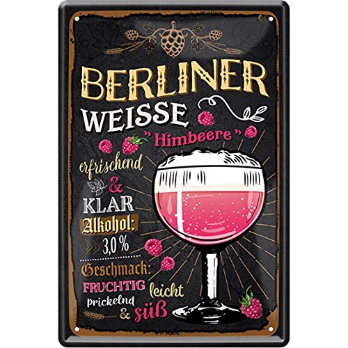 HHS Biersorten Deko Witzige Bier Blechschilder Biertrinker Wandschild Türschild Kneipe Bar Pup Bistro (20 x 30 cm, Berliner Weisse Himbeere - erfrischend und klar 255) von WOGEKA ART