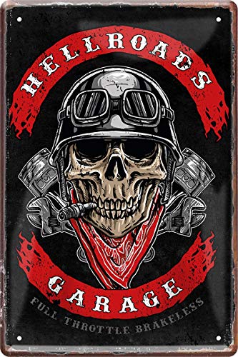 WOGEKA ART Retro Blechschild - Hell Roads Garage Biker Rocker Motorrad - witziger Spruch als Geschenk-Idee zum Geburtstag Weihnachten Dekoration 20x30 cm Vintage-Design Metall 77 von WOGEKA ART