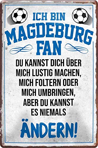 WOGEKA ART Retro Blechschild - Ich bin Magdeburg Fan Fußball - witziger Spruch als Geschenk-Idee zum Geburtstag Weihnachten zur Dekoration 20x30 cm Vintage-Design aus Metall 1729 von WOGEKA ART