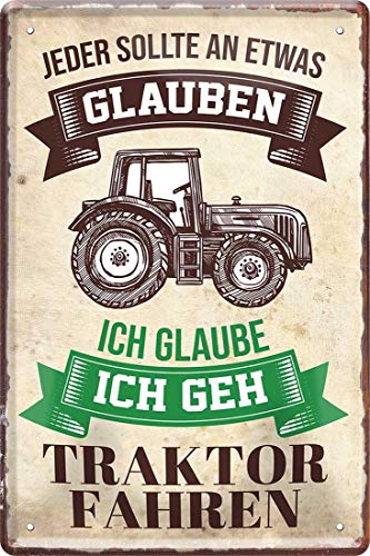 WOGEKA ART Retro Blechschild - Ich glaube, Ich geh Traktor Fahren - witziger Spruch als Geschenk-Idee zum Geburtstag Weihnachten zur Dekoration 20x30 cm Vintage-Design aus Metall 1672 von WOGEKA ART