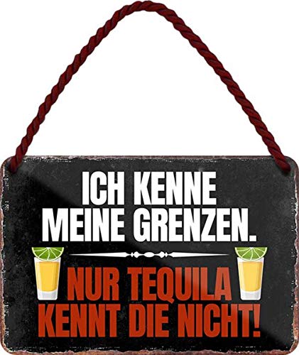 Ich kenne meine Grenzen, nur Tequila nicht... 18x12 cm Blech Hängeschild HS420 von WOGEKA ART