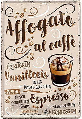 Kaffee Sorten Zubereitung Rezept Retro Deko Blechschild Coffee Bar Bistro Restaurant (20 x 30 cm, Affogato al Cafee - Espresso Vanilleeis 2260) von WOGEKA ART