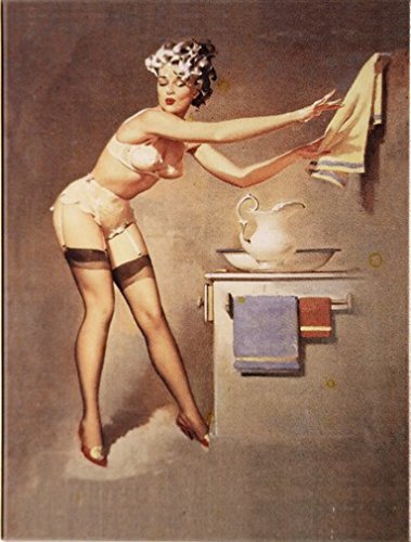 Kühlschrank Metall Magnet 6x8 cm Pinup Girl im Bad Nostalgie Tin Sign EMAG365 von WOGEKA ART