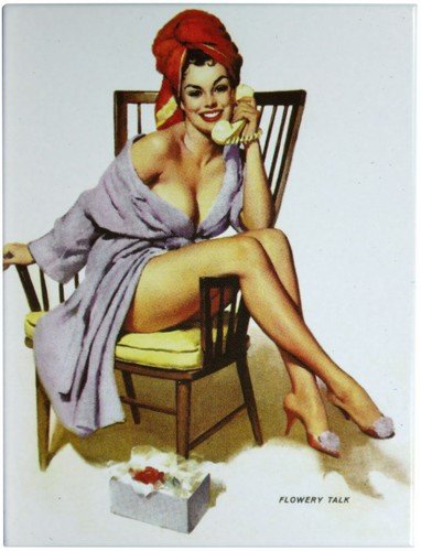 Kühlschrank Metall Magnet 6x8 cm Pinup Girl mit Telefon Nostalgie Tin Sign EMAG210 von WOGEKA ART