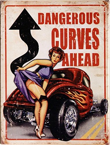Kühlschrank Metall Magnet 6x8 cm " PinUp mit Auto " nostalgisch Girl Nostalgie Tin Sign EMAG378 von WOGEKA ART
