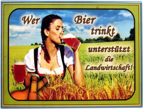 Kühlschrank Metall Magnet 6x8 cm"Wer Bier trinkt." PinUp Nostalgie Tin Sign EMAG146 von WOGEKA ART
