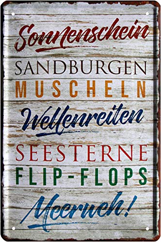 Meer Seestern Wellenreiten Sandburg Urlaub 20x30 cm Blechschild 18 von WOGEKA ART