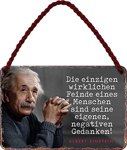 Albert Einstein - Eigene negative Gedanken... 18x12 cm Blech Hängeschild HS462 von WOGEKA ART