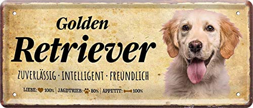N / A Golden Retriever Hund Steckbrief Dog 28 x 12 cm Spruch Deko Blechschild Blech 1415 von WOGEKA ART