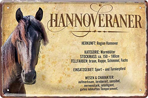 N / A Hannoveraner Pferd Horse Steckbrief 20 x 30 cm Deko Spruch Blechschild Blech 478 von WOGEKA ART