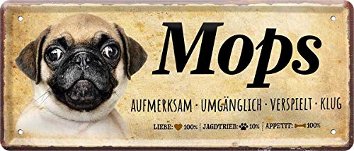 N / A Mops Hund Steckbrief Dog 28 x 12 cm Spruch Deko Blechschild Blech 1479 von WOGEKA ART