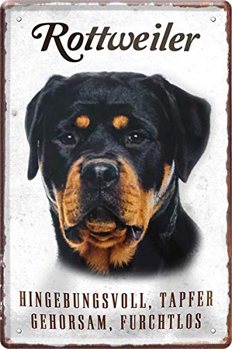 WOGEKA ART Retro Blechschild - Rottweiler Hund Steckbrief - witziger Spruch als Geschenk-Idee zum Geburtstag Weihnachten zur Dekoration 20x30 cm Vintage-Design aus Metall 330 von WOGEKA ART