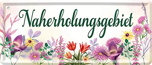 WOGEKA ART Retro Blechschild - Naherholungsgebiet Garten Blumen - witziger Spruch als Geschenk-Idee zum Geburtstag Weihnachten zur Dekoration 28x12 cm Vintage-Design aus Metall 1901 von WOGEKA ART