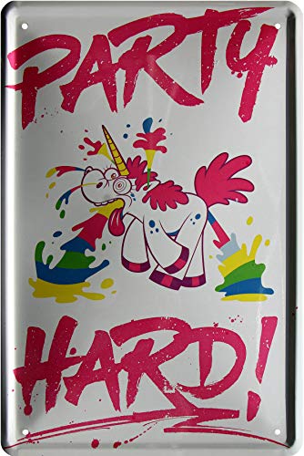 Party Hard Einhorn Partyraum Hausbar 20x30 cm witziges Deko Blechschild 480 Party Hard Einhorn Partyraum Hausbar 20x30 cm witziges Deko Blechschild 480 von WOGEKA ART