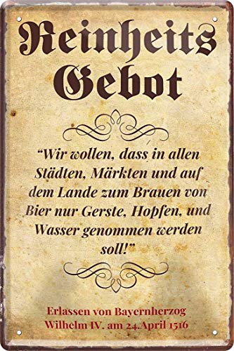 WOGEKA ART Retro Blechschild - Deutsches Reinheitsgebot Bier Brauen - witziger Spruch als Geschenk-Idee zum Geburtstag Weihnachten Dekoration 20x30 cm Vintage-Design Metall 2256 von WOGEKA ART