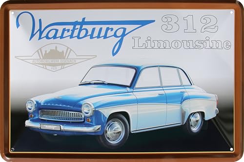 WOGEKA ART Retro Blechschild - Wartburg 312 Limousine - DDR Oldtimer Auto, 20 x 30 cm, Ostalgie Vintage Metallschild als Geschenk zur Werkstatt und Garagen Deko für Ossis 95 von WOGEKA ART