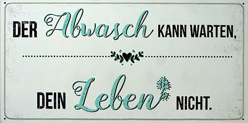 Retro Schild mit lustigem Spruch - Der Abwasch kann warten - als Geschenkidee für Geburtstag Weihnachten 20x40 cm Holzschild Vintage DEKO 25 von WOGEKA ART