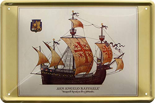 WOGEKA ART Retro Blechschild "San Angelo Raffaele" - Karracke Segel-Schiff - witziger Spruch als Geschenk-Idee zum Geburtstag Weihnachten Deko 20x30 cm Vintage-Design Metall 298 von WOGEKA ART