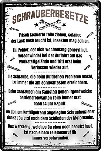 Schraubergesetze Werkstatt Garage Hobbyraum 20 x 30 Spruch Deko Blechschild 288 von WOGEKA ART