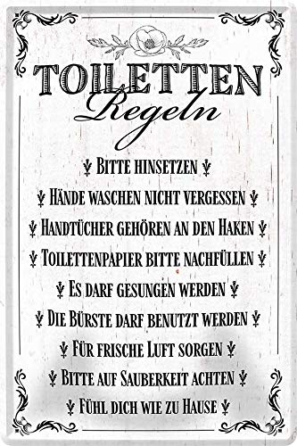 WOGEKA ART Retro Blechschild - Toiletten-Regeln Klo WC - witziger Spruch als Geschenk-Idee zum Geburtstag Weihnachten zur Dekoration 20x30 cm Vintage-Design aus Metall 379 von WOGEKA ART