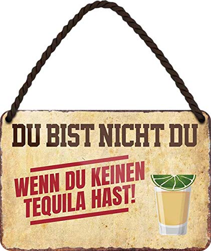 WOGEKA ART Blechschild - Du bist nicht Du, wenn Du keinen Tequila hast - witziger Spruch Geschenk-Idee Geburtstag Weihnachten Dekoration 18x12 cm Vintage-Design Hänge-Schild HS449 von WOGEKA ART