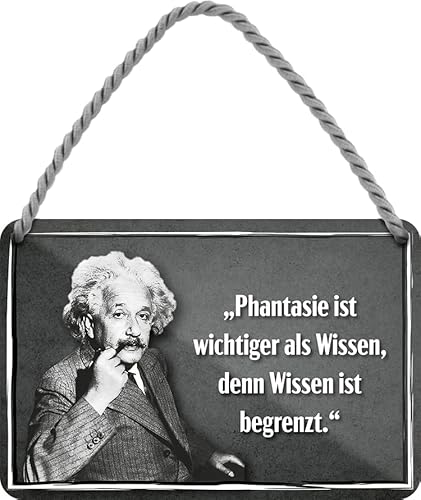 WOGEKA ART Blechschild - PHANTASIE ist wichtiger als WISSEN - Weiser ALBERT EINSTEIN Spruch als Geschenkidee zu Geburtstag, Weihnachten als Deko Schild 18x12 cm Metall Hängeschild HS512 WOGEKA ART Blechschild - PHANTASIE ist wichtiger als WISSEN - Weiser ALBERT EINSTEIN Spruch als Geschenkidee zu Geburtstag, Weihnachten als Deko Schild 18x12 cm Metall Hängeschild HS512 von WOGEKA ART