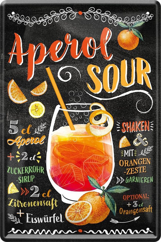 WOGEKA ART Metallbild Aperol Sour - Cocktail Rezept - 20 x 30 cm Retro Blechschild Bar von WOGEKA ART