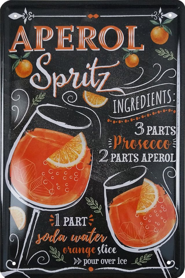WOGEKA ART Metallbild Aperol Spritz - Cocktail Rezept - 20 x 30 cm Retro Blechschild Bar von WOGEKA ART
