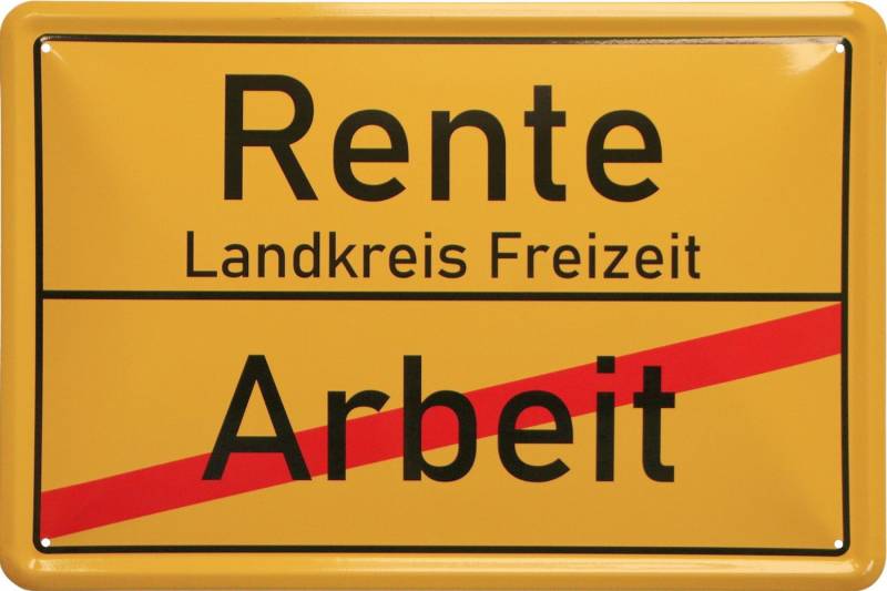 WOGEKA ART Metallbild Arbeit - Rente - 20 x 30 cm Retro Blechschild, Blech1675, Metallschild Wanddeko Schild Wandbild Türschild Freizeit von WOGEKA ART