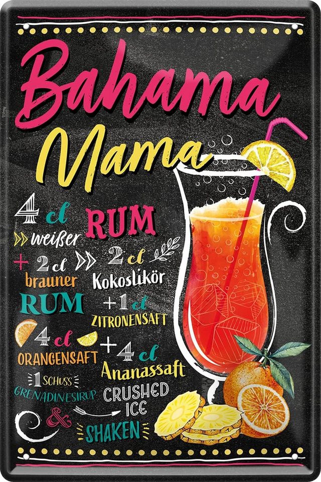 WOGEKA ART Metallbild Bahama Mama - Cocktail Rum - 20 x 30 cm Retro Blechschild Bar von WOGEKA ART