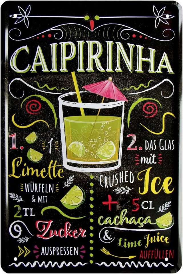 WOGEKA ART Metallbild Caipirinha - Cocktail Rezept - 20 x 30 cm Retro Blechschild Bar von WOGEKA ART
