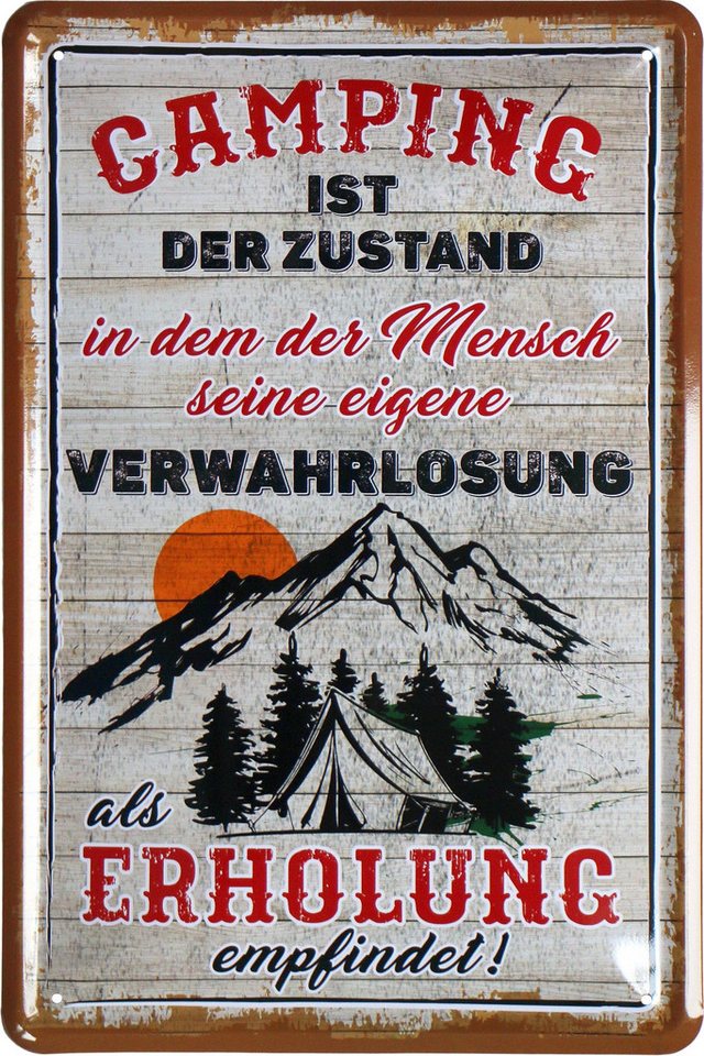 WOGEKA ART Metallbild Camping ist der Zustand - 20 x 30 cm Retro Blechschild, Blech959, Metallschild Wanddeko Schild Wandbild Türschild Zelten Camper von WOGEKA ART
