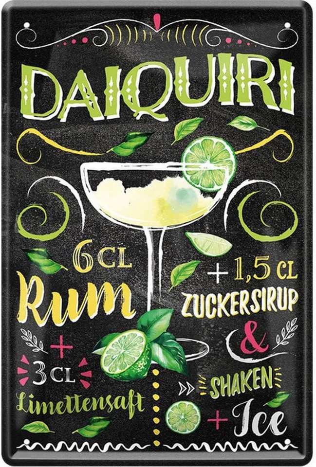 WOGEKA ART Metallbild Daiquiri - Cocktail Rezept Rum - 20 x 30 cm Retro Blechschild Bar von WOGEKA ART