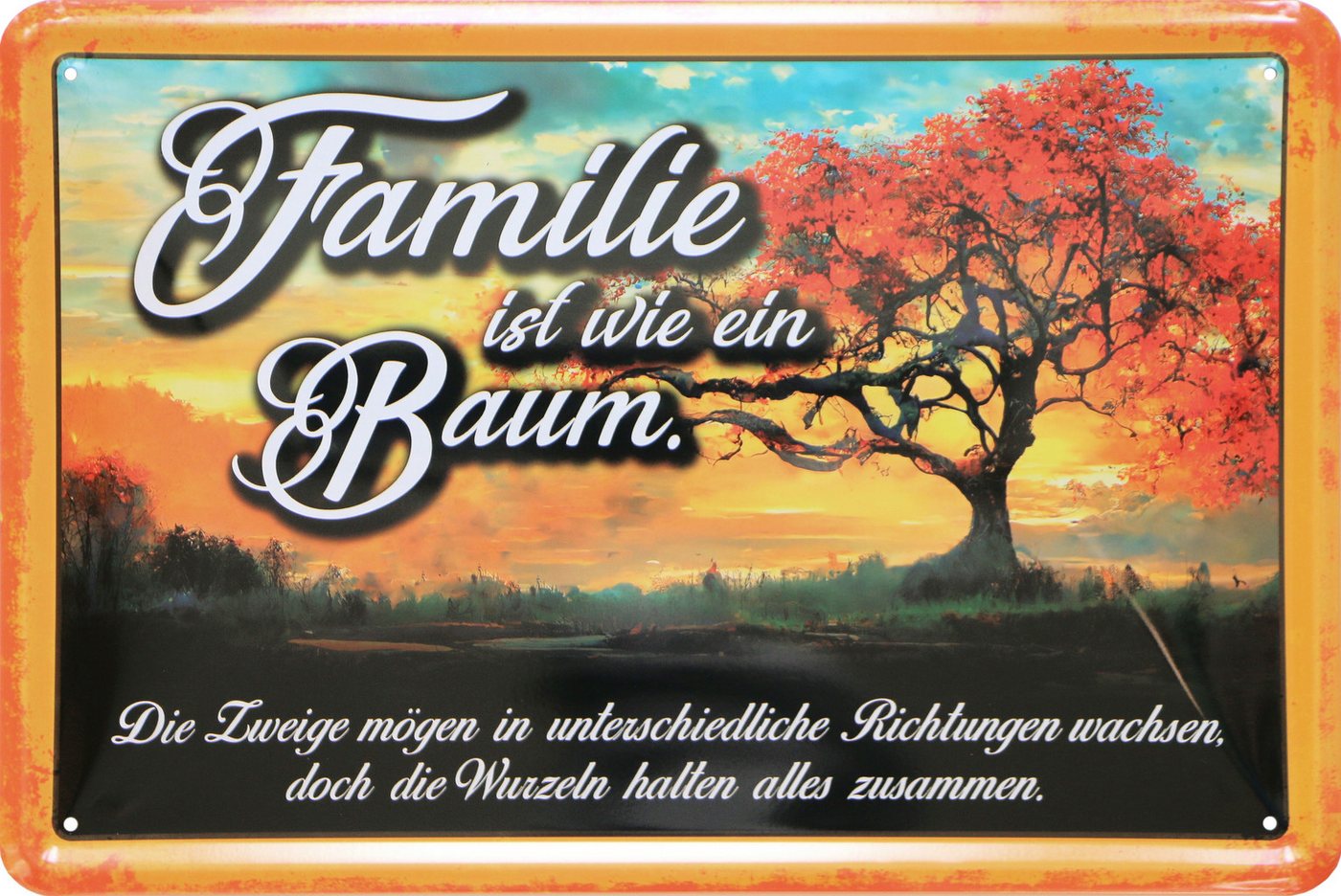 WOGEKA ART Metallbild Familie ist wie ein Baum - 20 x 30 cm Retro Blechschild, Metallschild Wanddeko Spruch Schild Wandbild Eltern Zuhause von WOGEKA ART