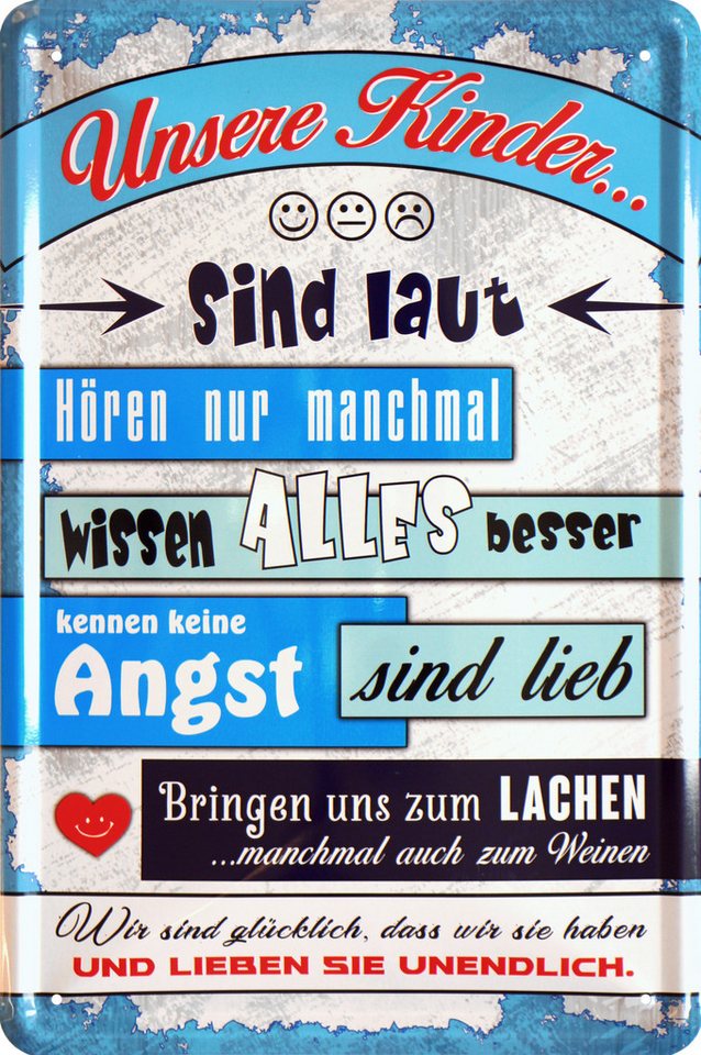 WOGEKA ART Metallbild Familie - unsere Kinder - 20 x 30 cm Retro Blechschild, Metallschild Wanddeko Spruch Schild Wandbild Eltern von WOGEKA ART