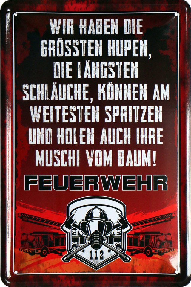 WOGEKA ART Metallbild Feuerwehr - wir haben die größten Hupen - 20 x 30 cm Retro Blechschild, Blech1635, Metallschild Wanddeko Schild Wandbild Türschild von WOGEKA ART