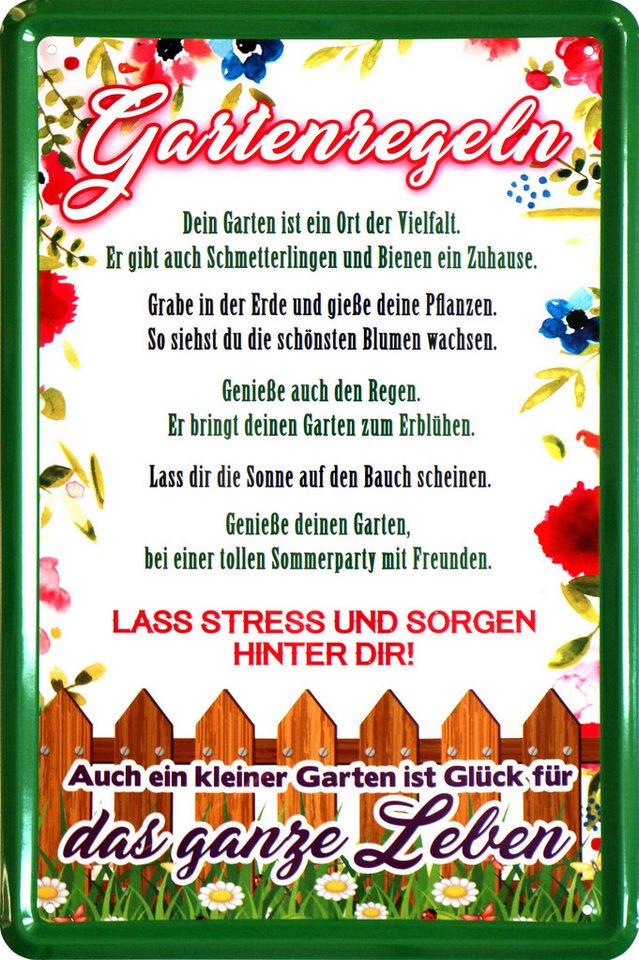 WOGEKA ART Metallbild Gartenregeln - 20 x 30 cm Retro Blechschild Garten, Metallschild Wanddeko Spruch Schild Wandbild von WOGEKA ART