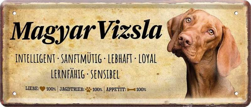 WOGEKA ART Metallbild Hunde-Rassen Steckbrief Blechschild Haustier Hund Deko, Magyar Vizsla von WOGEKA ART