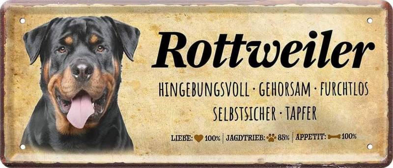 WOGEKA ART Metallbild Hunde-Rassen Steckbrief Blechschild Haustier Hund Deko, Rottweiler von WOGEKA ART