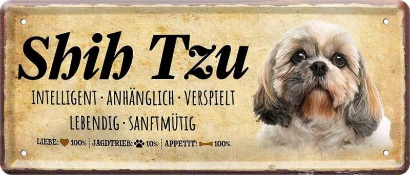 WOGEKA ART Metallbild Hunde-Rassen Steckbrief Blechschild Haustier Hund Deko, Shih Tzu von WOGEKA ART