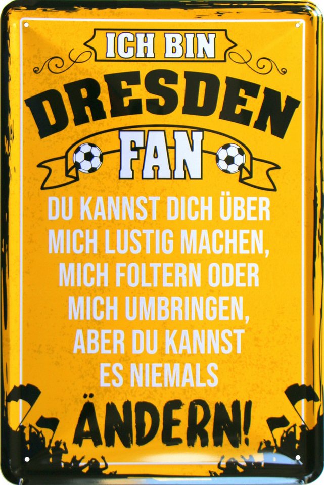 WOGEKA ART Metallbild Ich bin Dresden Fan - 20 x 30 cm Retro Blechschild Fußball Sport von WOGEKA ART