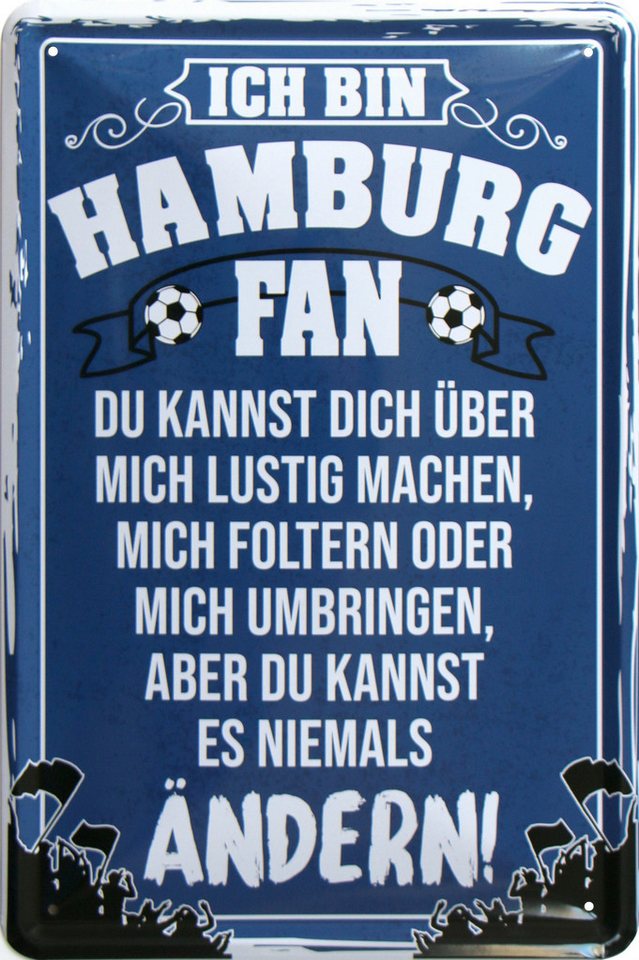 WOGEKA ART Metallbild Ich bin Hamburg Fan - 20 x 30 cm Retro Blechschild Fußball Sport von WOGEKA ART