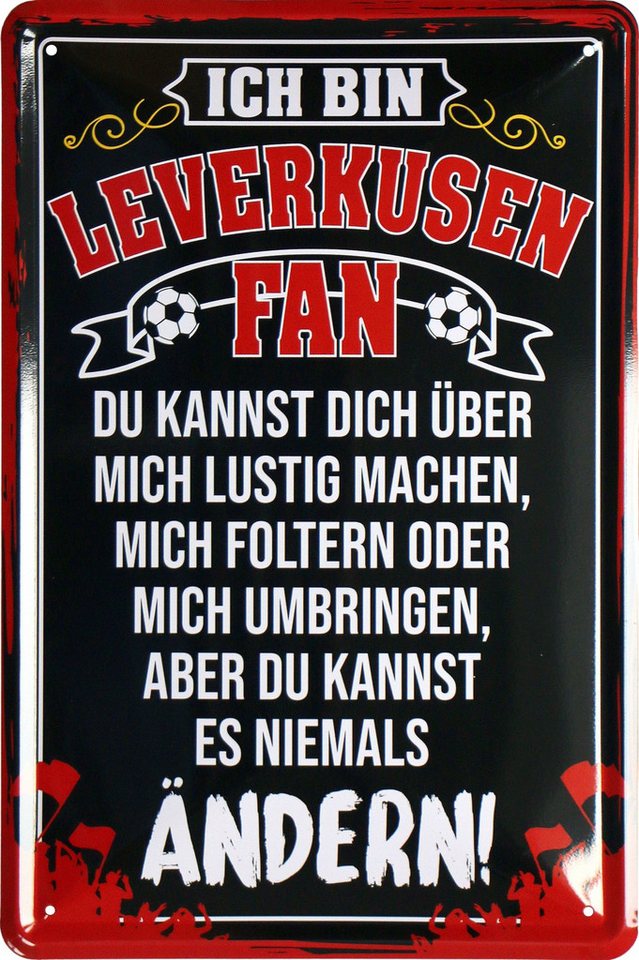WOGEKA ART Metallbild Ich bin Leverkusen Fan - 20 x 30 cm Retro Blechschild, Blech1598, Metallschild Wanddeko Schild Wandbild Türschild Fußball von WOGEKA ART