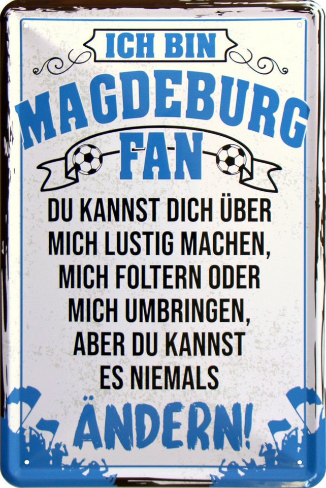 WOGEKA ART Metallbild Ich bin Magdeburg Fan - 20 x 30 cm Retro Blechschild Fußball Sport von WOGEKA ART