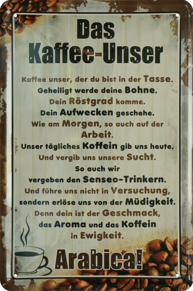 WOGEKA ART Metallbild Kaffee Unser Gebet- 20 x 30 cm Retro Blechschild - Koffein, Metallschild Wanddeko Spruch Schild Wandbild Büro Frühstück WOGEKA ART Metallbild Kaffee Unser Gebet- 20 x 30 cm Retro Blechschild - Koffein, Metallschild Wanddeko Spruch Schild Wandbild Büro Frühstück von WOGEKA ART