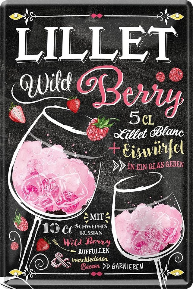 WOGEKA ART Metallbild Lillet Wild Berry - Cocktail - 20 x 30 cm Retro Blechschild Bar von WOGEKA ART