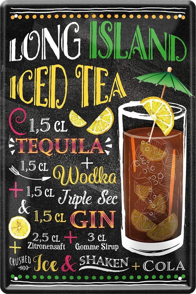 WOGEKA ART Metallbild Long Island Iced Tea - Cocktail - 20 x 30 cm Retro Blechschild Bar von WOGEKA ART